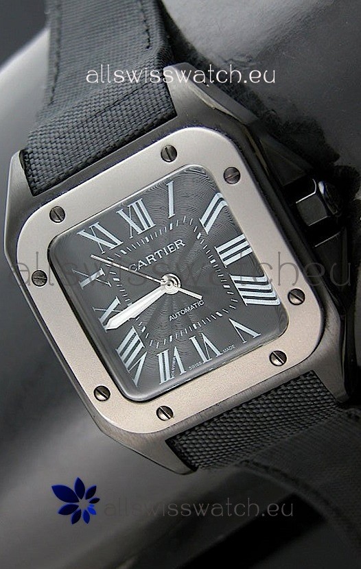 Cartier Santos 100 Japanese Replica Watch with Titanium Bezel