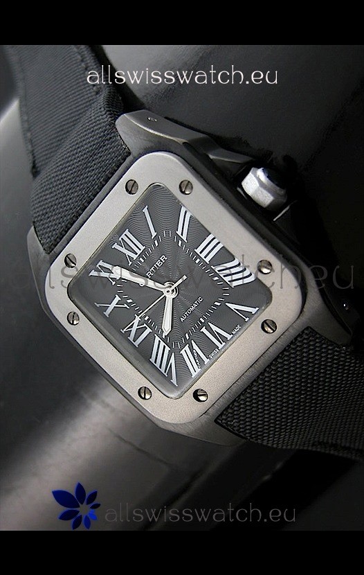 Cartier Santos 100 Japanese Replica Watch in Black Dial