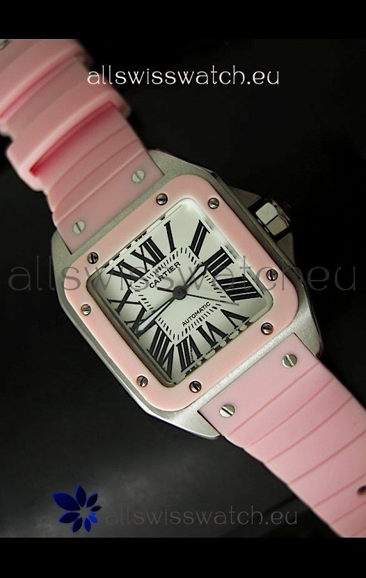 Cartier Santos 100 Swiss Ladies Automatic Replica Watch in Pink