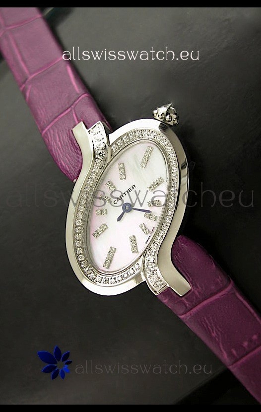 Delices De Cartier Ladies Replica Japanese Watch in Pink Leather Strap