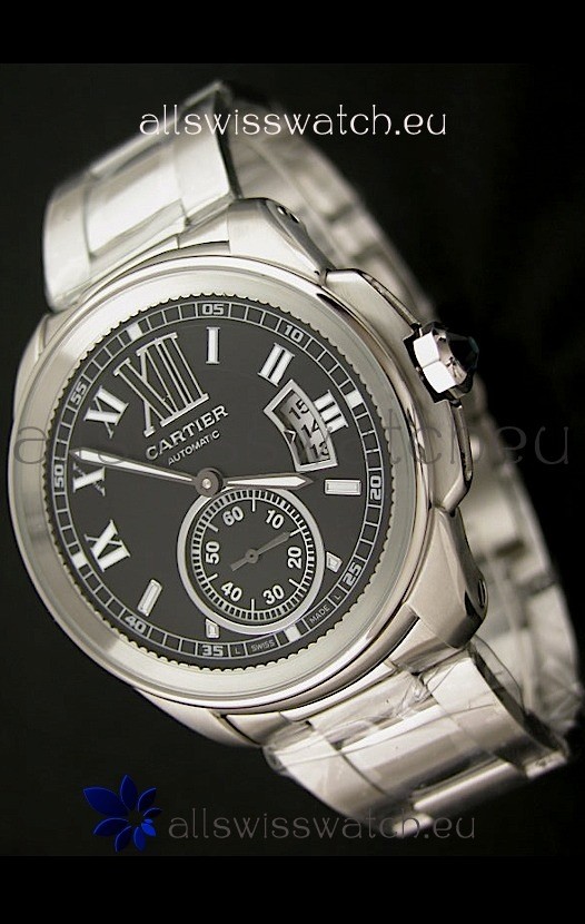 Calibre De Cartier Japanese Automatic Replica Watch in Black Dial