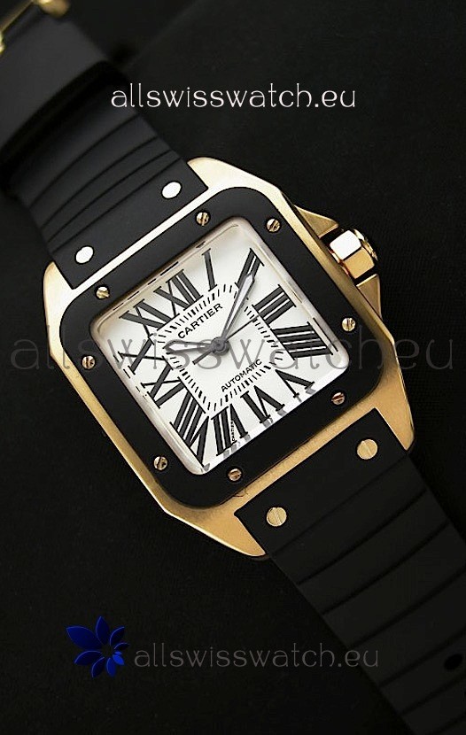 Cartier Santos 100 Swiss Replica Watch in Black Bezel