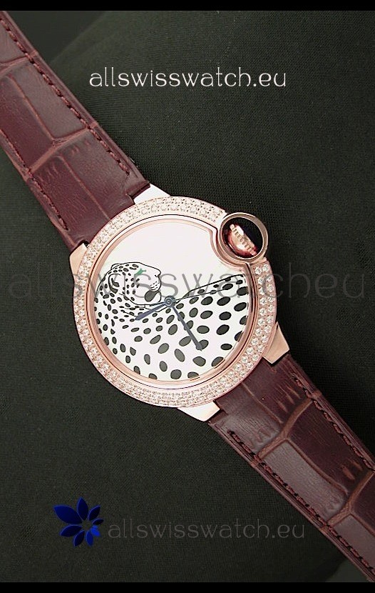 Ballon De Cartier Watch in Pink Gold Casing with Diamonds Bezel