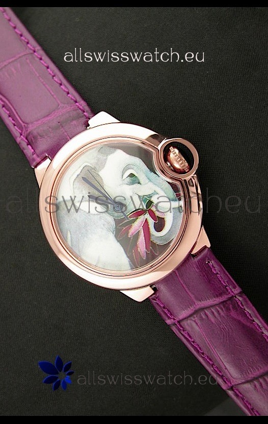 Ballon De Cartier Watch in Elephant Lacquered Dial and Pink Gold Casing