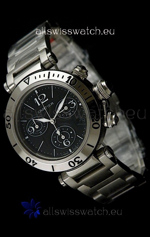 Cartier Pasha De Seatimer Japanese Quartz Watch in Black Dial