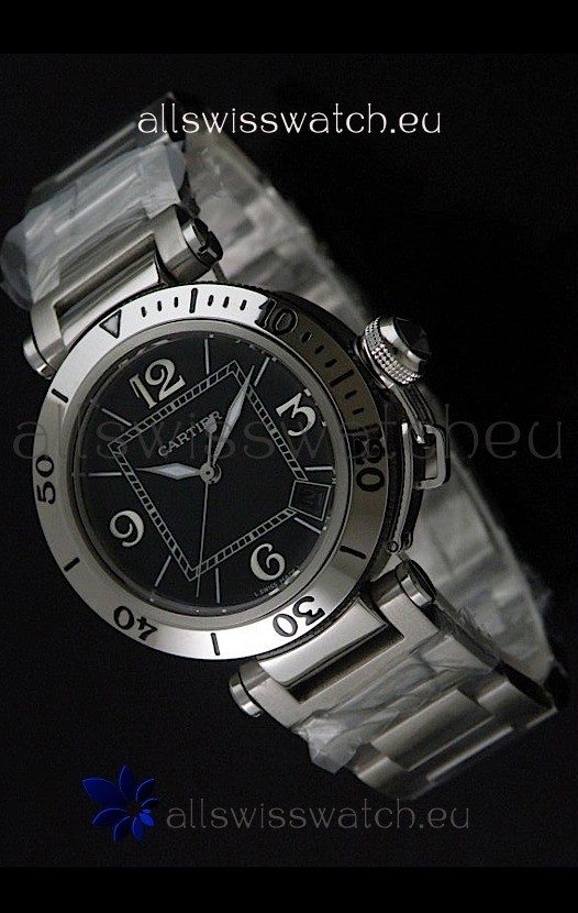 Cartier Pasha De Seatimer Japanese Quartz Watch in Black Dial