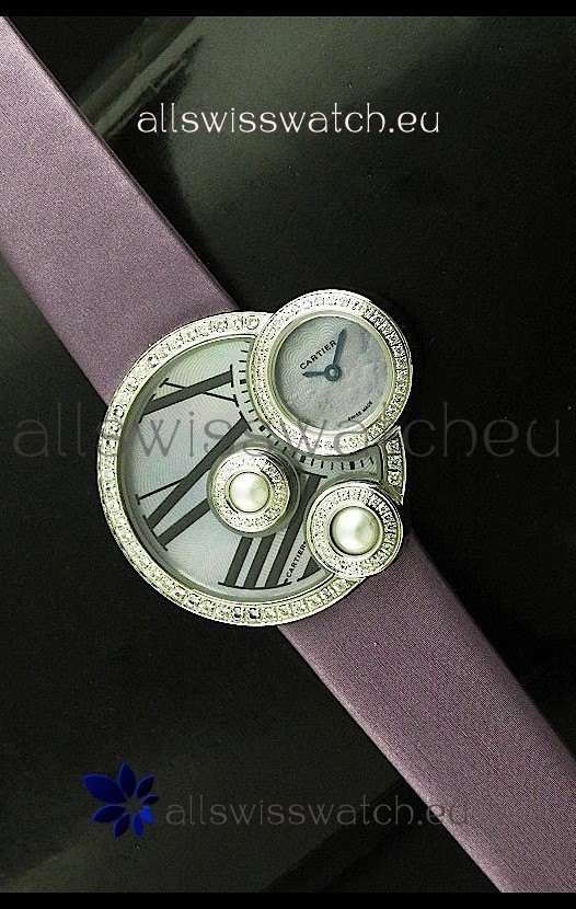 Cartier Jewellery Pearl Diamond Watch in Purple Strap