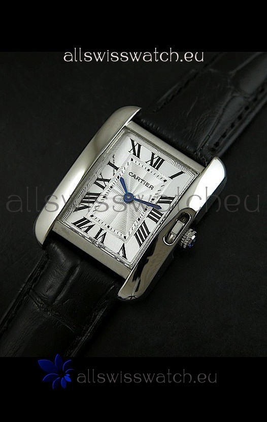 Cartier Louis Japanese Replica Ladies Watch in Black Strap
