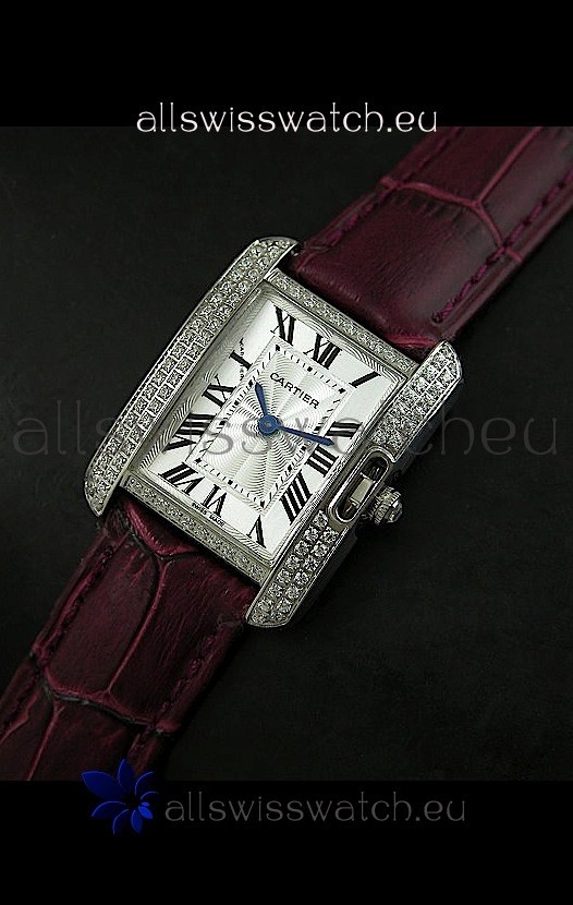 Cartier Louis Japanese Replica Ladies Diamond Watch in Brown Strap
