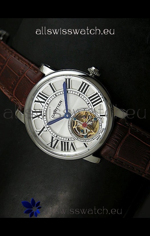Cartier Ronde de Tourbillon Japanese Replica Watch in Brown Strap