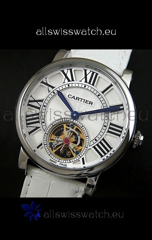 Cartier Ronde de Tourbillon Japanese Replica Watch in White Strap