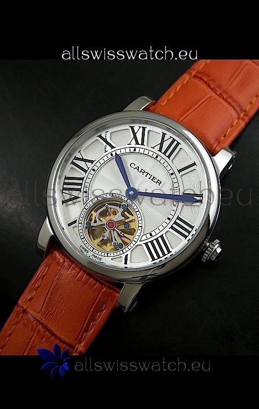 Cartier Ronde de Tourbillon Japanese Replica Watch in Brown Strap