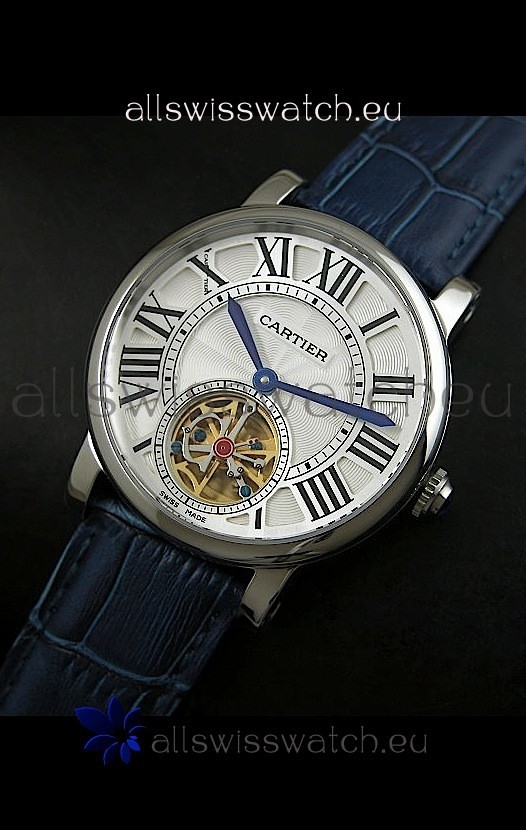Cartier Ronde de Tourbillon Japanese Replica Watch in Blue Strap