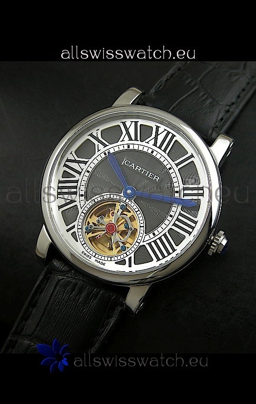 Cartier Ronde de Tourbillon Japanese Replica Watch in Black Dial