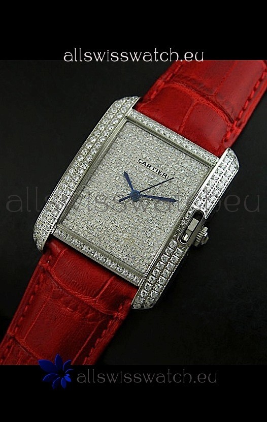 Cartier Tank Anglaise Ladies Replica Watch in Steel/Red Strap