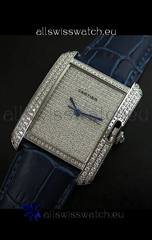 Cartier Tank Anglaise Ladies Replica Watch in Steel/Purple Strap