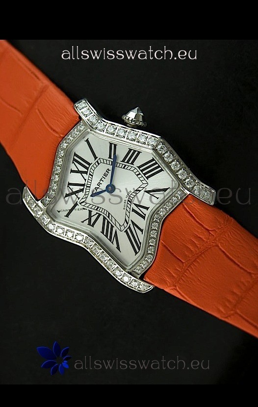 Cartier Tank Folle Ladies Replica Watch in Steel Case/Orange Strap
