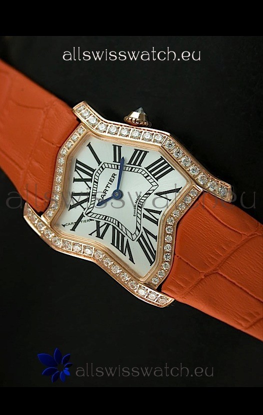 Cartier Tank Folle Ladies Replica Watch in Yellow Gold Case/Orange Strap
