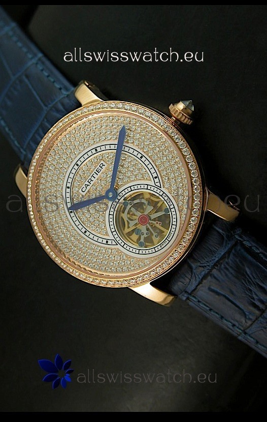 Ronde De Cartier Tourbillon Replica Watch Pink Gold Case - Purple Strap