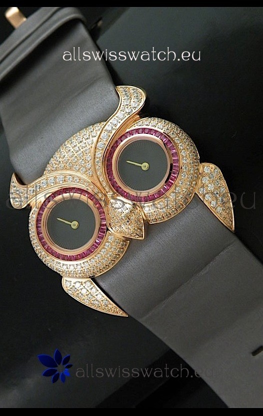 Chopard Animal World Ladies Owl Black Full Diamond Watch with Gold Plating