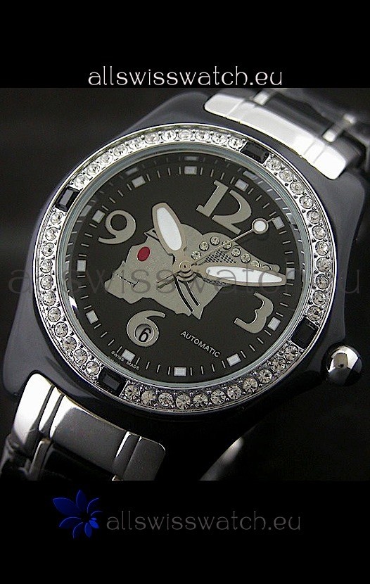 Corum Imitation Ceramics Japanese Replica Watch in Black Dial