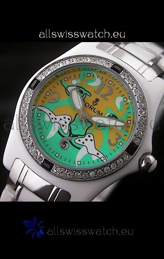 Corum Imitation Ceramics Japanese Replica Watch in Light Green & Yellow Dial