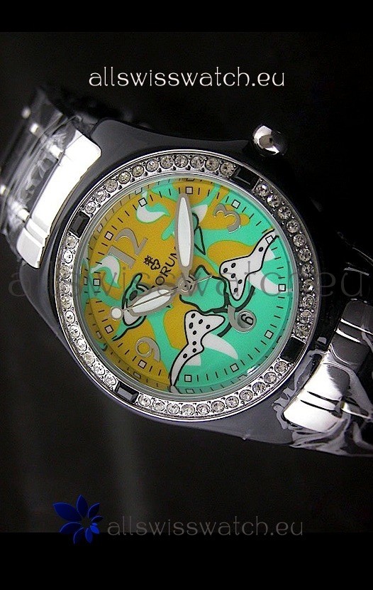 Corum Imitation Ceramics Japanese Replica Watch in Light Green & Yellow Dial