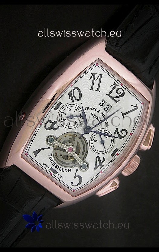 Franck Muller Tourbillon Japanese Replica Watch in Pink Rose Case 