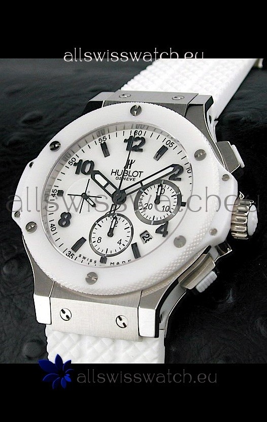Hublot Big Bang Swiss Replica Watch in White Ceramic Bezel