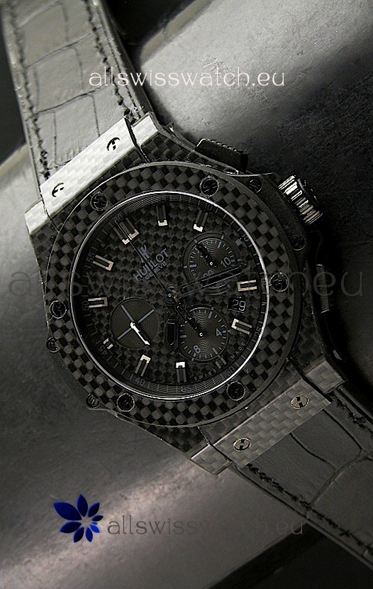 Hublot Swiss Replica Watch in Black Fibre Carbon Dial