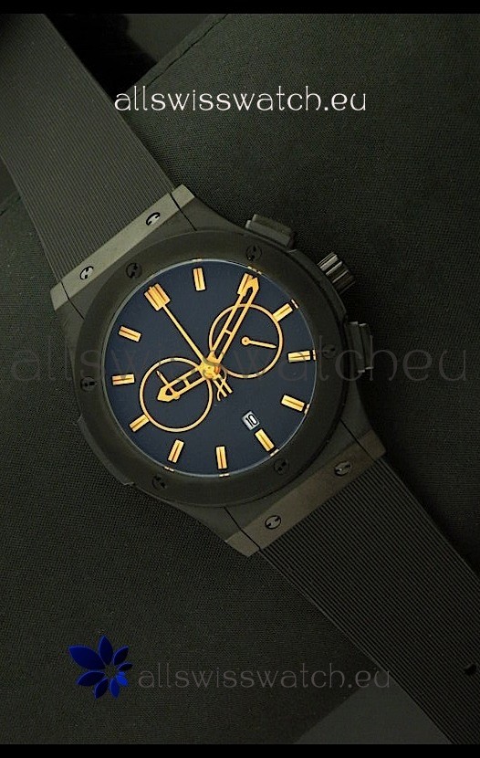 Hublot Big Bang Classic Fusion Chrono Japanese Watch with Yellow Markers Ceramic Case