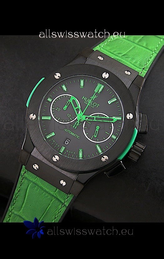 Hublot Big Bang Classic Fusion Swiss Replica PVD Watch in Green Strap
