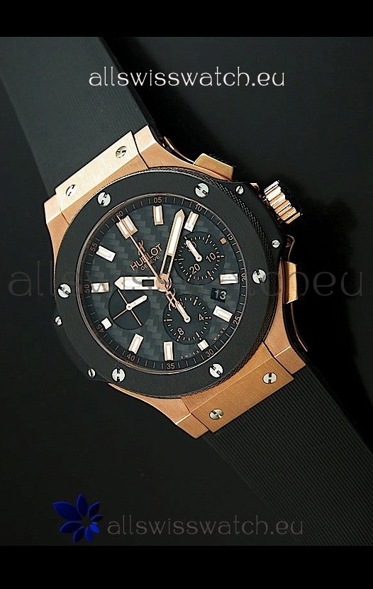 Hublot Big Bang Pink Gold Swiss Replica Watch - 1:1 Mirror Replica Carbon Dial