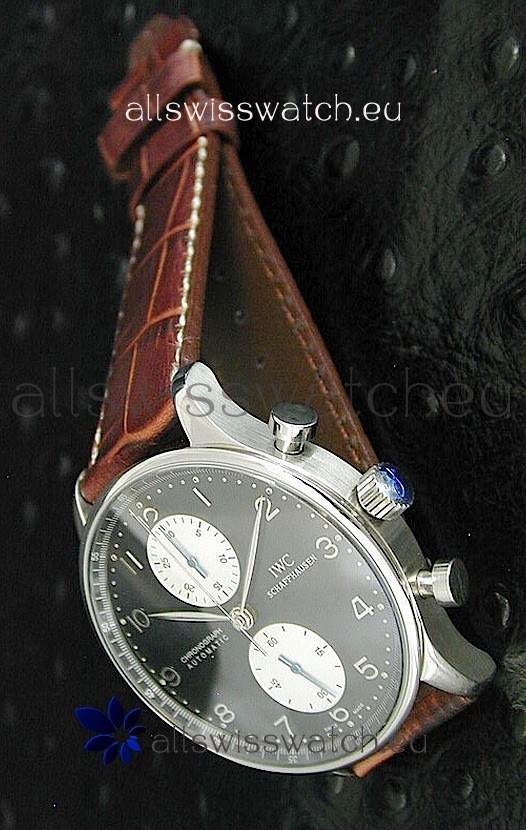 IWC Portuguese Chronograph Swiss Replica Watch in Black Dial