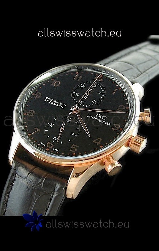 IWC Portuguese Chronograph Swiss Replica Watch in Black Dial