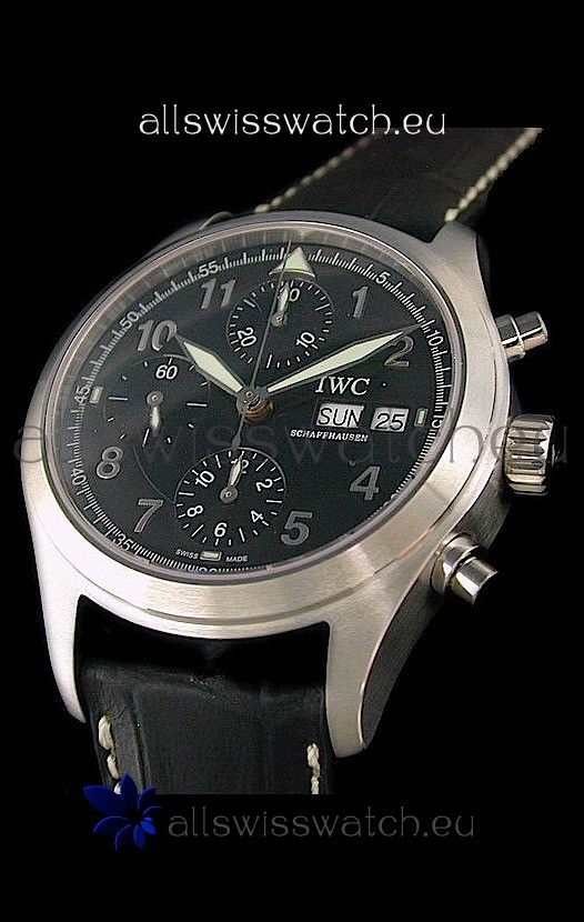IWC Der Flieger Chronograph Swiss Replica Watch in Black Dial