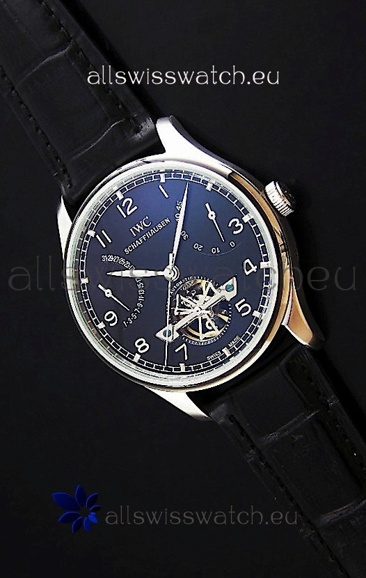 IWC Portuguese FA Jones Japanese Replica Watch in Black Dial with Tourbillon