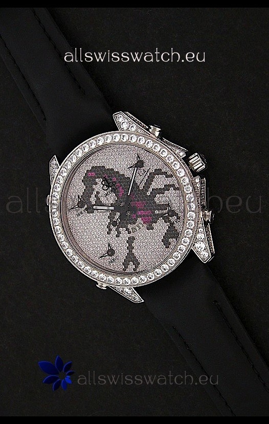 Five Time Zones J&C Clone Japanese Watch in Full Diamonds