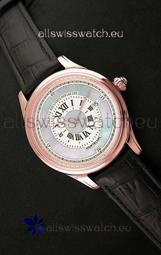 Montblanc Pure Mechanique Horlogere Swiss Replica Rose Gold Watch in Mop Blue Dial