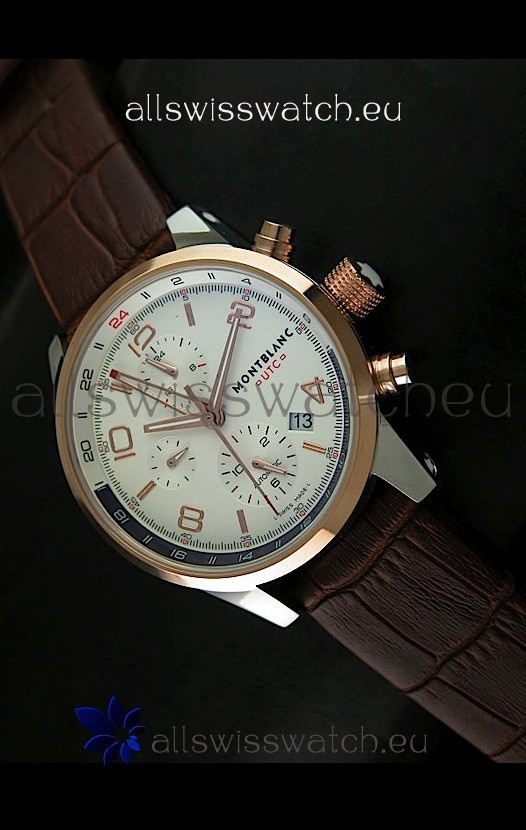 Mont Blanc UTC Japanese Replica Watch in Gold Bezel