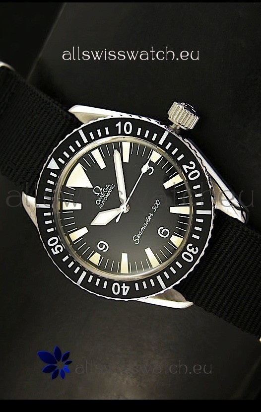 Omega Seamaster 300 Black Dial Swiss Watch with Navy Strap