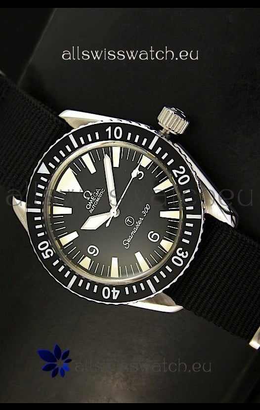 Omega Seamaster 300 R-Navy Black Dial Swiss Watch with Navy Strap