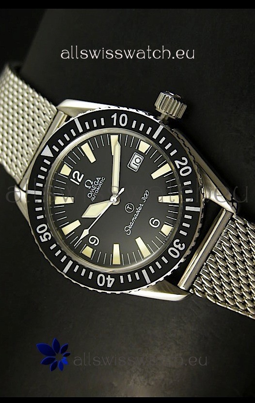 Omega Seamaster 300 R-Navy Black Dial Swiss Watch with Mesh Strap