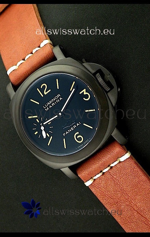 Panerai Luminor Marina Black Seal PVD Swiss Watch in Brown Strap