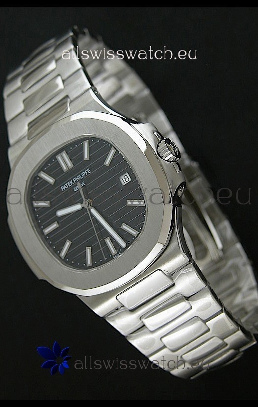 Patek Phillipe Nautilis Swiss Replica Watch in Black Textured Dial