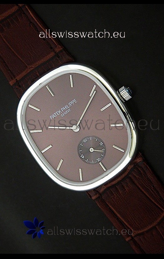 Patek Philippe Mens Golden Elipse Japanese Watch in Brown Dial
