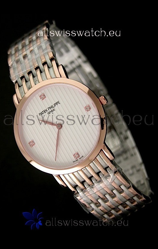 Patek Philippe Geneve Men Japanese Rose Gold Watch in Diamond Hour Markers