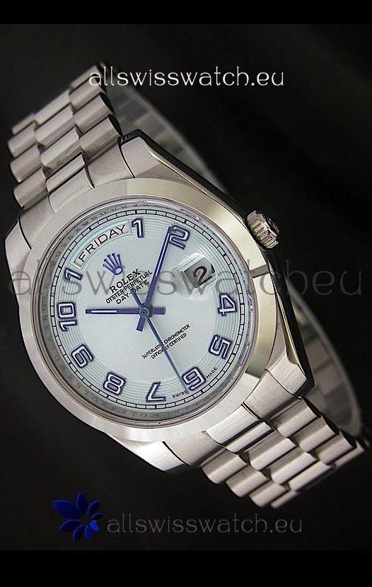 Rolex Day Date Swiss Replica Steel Watch in White Dial