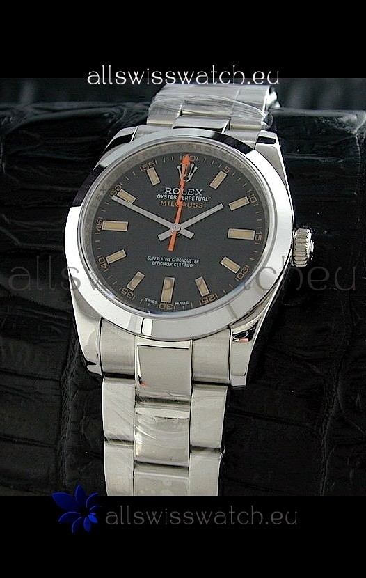 Rolex Oyster Perpetual Milgauss Swiss Replica Watch in Black Dial