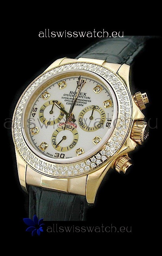 Rolex Daytona Cosmograph Swiss Replica Gold Watch in Diamond Bezel